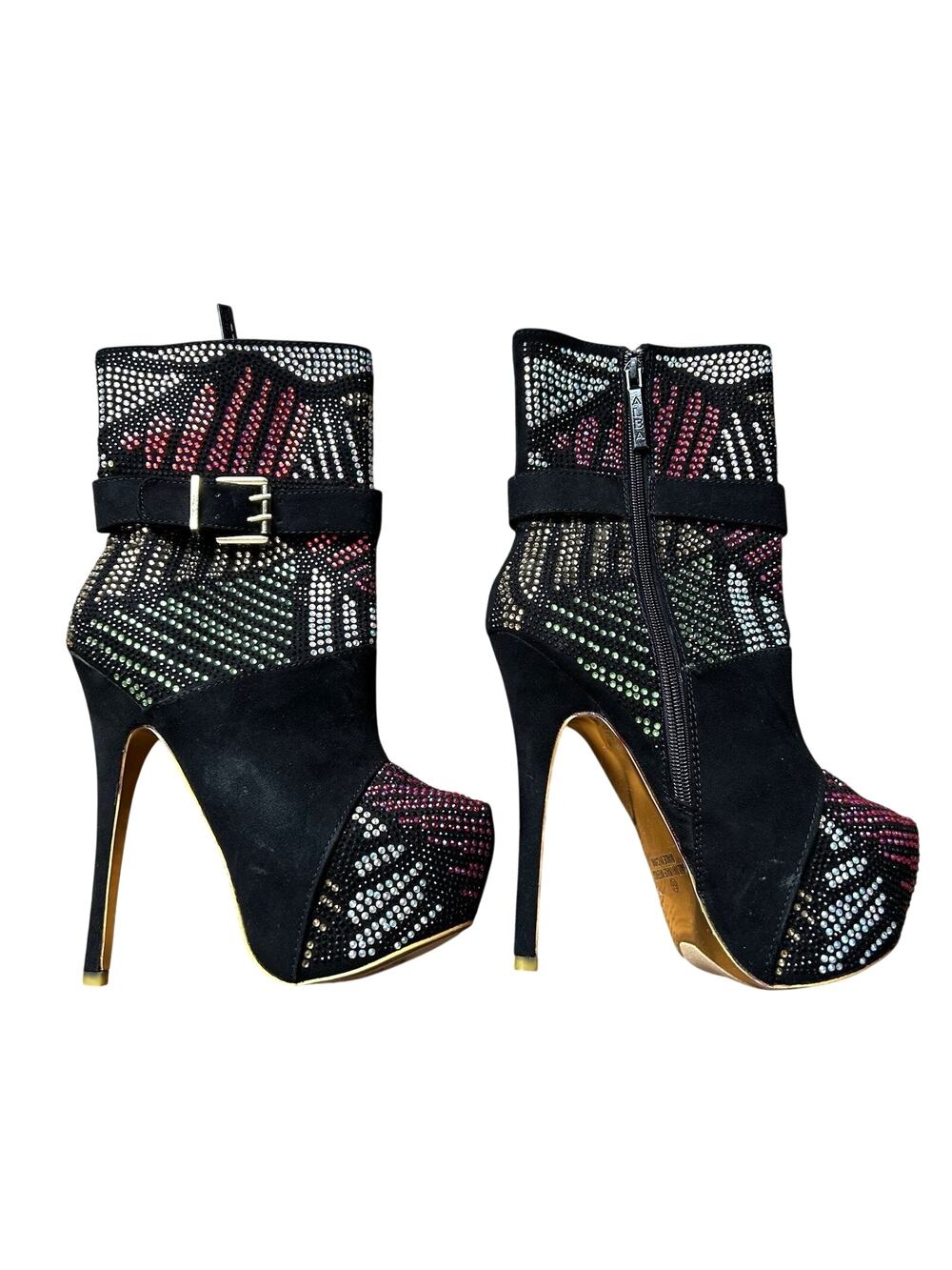 Alba Black Suede Rhinestone Platform Boots‎ Size 6.5 Stiletto Booties Rave Club